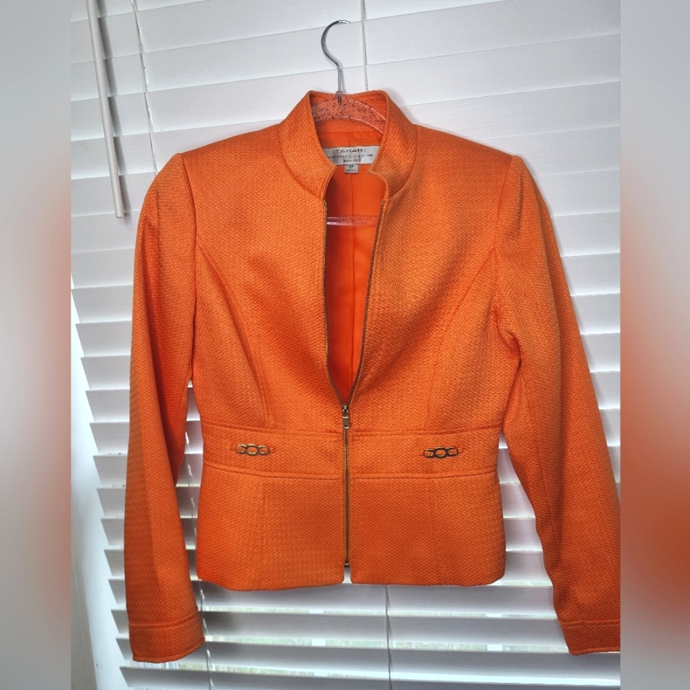 Tahari Fitted Orange Polyester Jacket